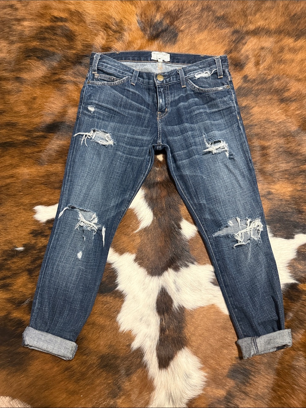 Distressed Blue Dark Wash Boyfriend Jeans